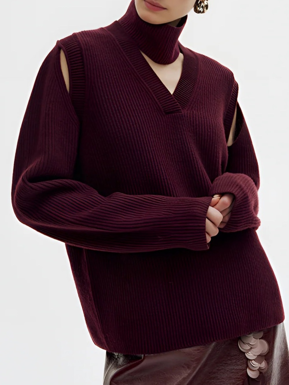 Oversized Wool-Blend Ribbed Cutout Sweater